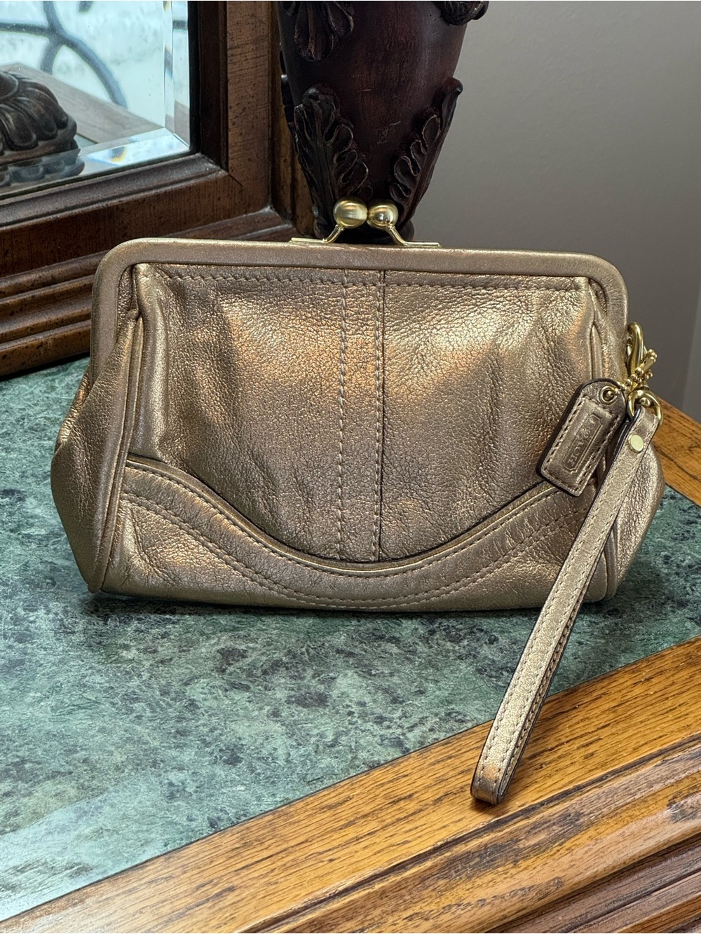 Coach Metallic Gold Leather Wristlet Clutch